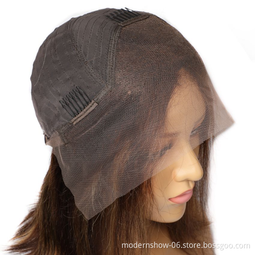 100% Virgin Brazilian Ombre Human Hair Wigs Modern Show Wholesale Mixed Color T4/27 Short Lace Frontal Bob Wigs For Women